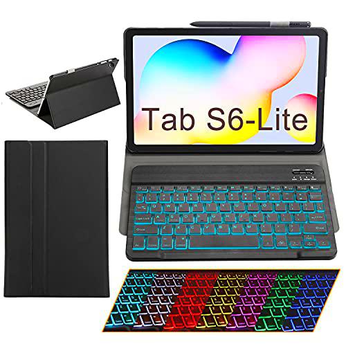 Funda con teclado para Samsung Galaxy Tab S6 Lite 10.4 (SM-P610 P615) con iluminación extraíble (alemán)