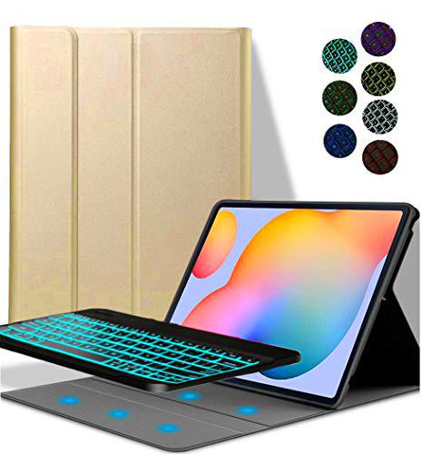 YGoal Funda de teclado para Galaxy Tab S7 FE, Francés AZERTY Diseño retroiluminado teclado inalámbrico desmontable PU cuero teclado teclado funda funda para Samsung Galaxy Tab S7 FE SM-T730/T736 12.4