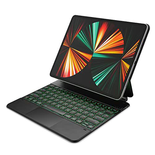 Dracool Funda con teclado Bluetooth compatible con iPad Pro 12.9 2021/2020/2018 (5./4./3.ª generación) con TouchPad PU Folio Magnético