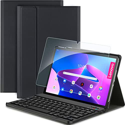 EasyAcc Funda con teclado compatible con Lenovo Tab M10 FHD Plus (3.ª generación) 10.6 con cristal blindado