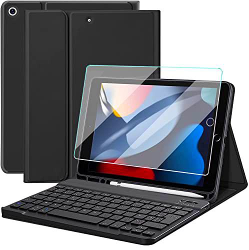 Nanhent AZERTY francés desmontable Bluetooth inalámbrico teclado funda con Pen Holder y protector de pantalla (negro)