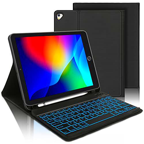 Teclado Funda para iPad 9.7 (6ª Gen 2018)/iPad 2017 (5ª generación)/iPad Air 2/iPad Air 1/iPad Pro 9.7 2016 AVNICUD Iluminado Teclado Funda Funda con Portalápices