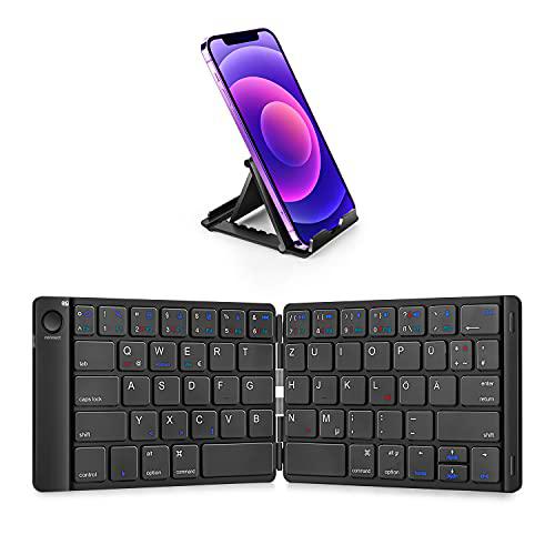 Samsers Teclado Bluetooth plegable - Teclado inalámbrico portátil con soporte de soporte