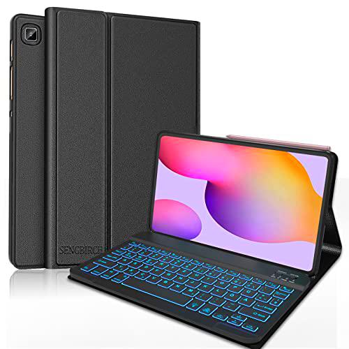 SENGBIRCH Teclado para Samsung Galaxy Tab S6 Lite, teclado retroiluminado (diseño QWERTZ alemán) con funda protectora para Galaxy Tab S6 Lite (P610/P613/615/619) de 10,4 pulgadas