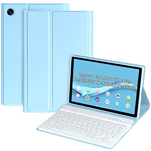 Funda teclado para Lenovo Tab M10 FHD Plus 10.3, teclado italiano inalámbrico para Lenovo Tab M10 con funda teclado extraíble Bluetooth inalámbrico para Lenovo 10.3 Despertar automáticamente (azul)