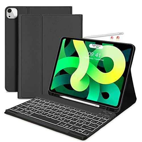 SENGBIRCH Teclado para iPad Pro 11 2022, teclado retroiluminado (diseño QWERTZ alemán) con funda de piel para iPad Air 5/Air 4 y iPad Pro 11 (1/2/3/4 Gen.)