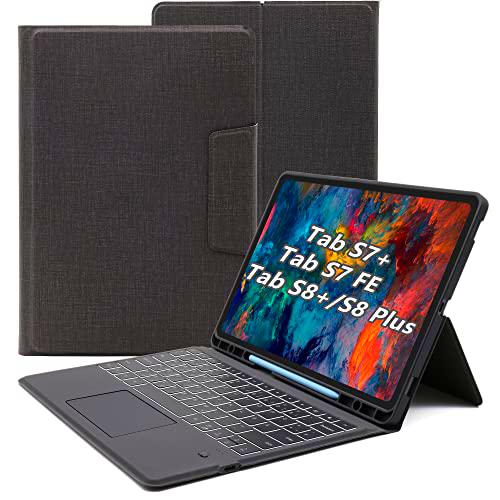 QWERTZ Funda de teclado para Samsung Galaxy Tab S8 Plus/S7 FE/S7 Plus