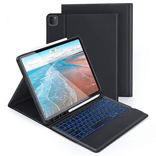 Funda para iPad Pro 12.9 con teclado, teclado retroiluminado Bluetooth QWERTZ con funda para iPad Pro de 12.9 pulgadas 2021/2020/2018(5