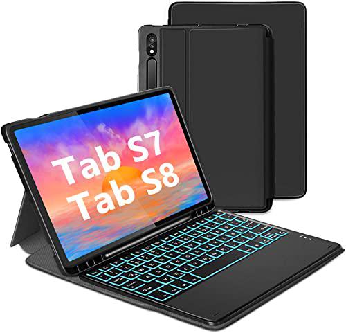 Teclado retroiluminado con funda de TPU para Samsung Galaxy Tab S8 y Tab S7 de 11 pulgadas