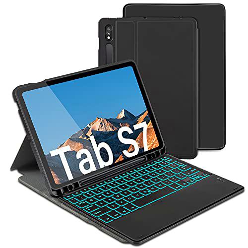 Funda con teclado iluminado para Samsung Tab S7, teclado Bluetooth QWERTZ extraíble con funda protectora para Samsung Tab S8/Tab S7 de 11 pulgadas (SM- T870/T875/X700/X706)