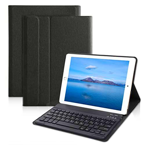 Feelkaeu Estuche con teclado inalámbrico Bluetooth [QWERTY alemán] para iPad 2018/2017 iPad Pro 9.7 (2016) iPad Air 2 (2014) [negro]