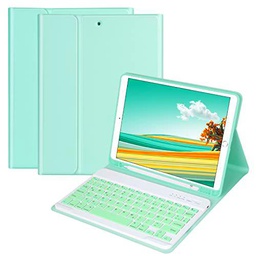 Funda con teclado de 102 pulgadas para iPad 9th Gen 2021 8th Gen 2020 7th Gen 2019 iPad Air 3 Gen 2019 iPad Pro 10.5 2017 magnética Bluetooth teclado alemán QWERTZ con funda protectora (verde menta)