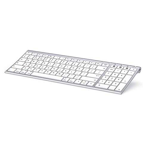 Teclado Bluetooth ultra delgado para Mac, blanco y plateado