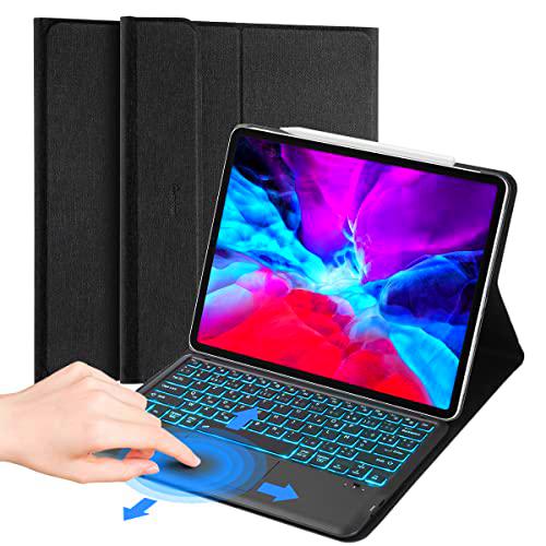 Funda Teclado con Touchpad para iPad Pro 12.9 (6e 2022/5e 2021/4e 2020/3e 2018) Carcasa Bluetooth Teclado AZERTY Retroiluminado Inalámbrico TouchPad (Negro con Touchpad)