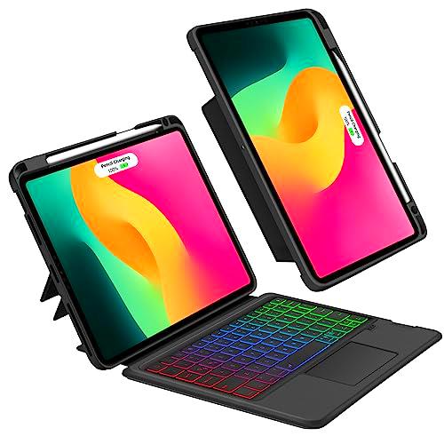 GOOJODOQ Funda con teclado táctil para iPad Air 5./4.Gen,iPad Pro 11 4./3./2./1.Gen,QWERTZ teclado desmontable iluminado funda con soporte para lápiz para iPad Air 10.9,iPad Pro 11 2018-2022,negro