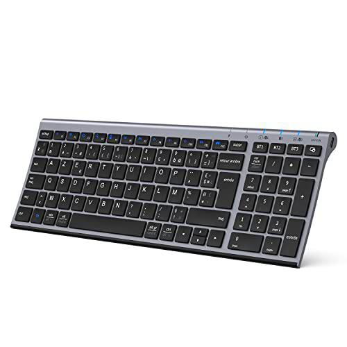 iClever Teclado inalámbrico Bluetooth, teclado inalámbrico multidispositivo con 3 canales Bluetooth