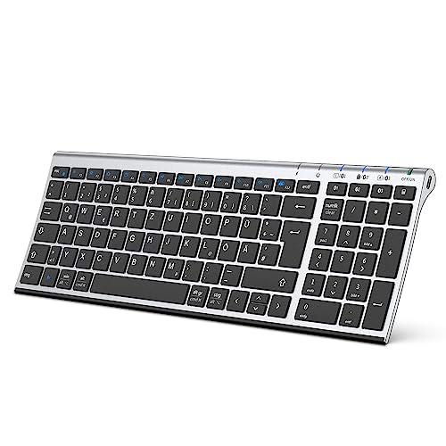 iClever Teclado Bluetooth inalámbrico, recargable con 3 canales Bluetooth