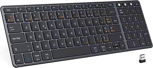 Teclado Azerty Bluetooth, teclado inalámbrico multidispositivo (USB 2.4G + BT1 + BT2)