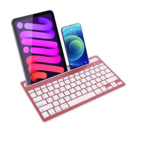 Justdfine Teclado Inalámbrico Teclado Bluetooth Tableta Mini Silenciador Teclado Inalámbrico Recargable Teclado Teclado para QWERTY Windows