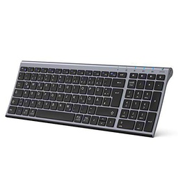 iClever Teclado Bluetooth, teclado inalámbrico recargable con 3 canales Bluetooth