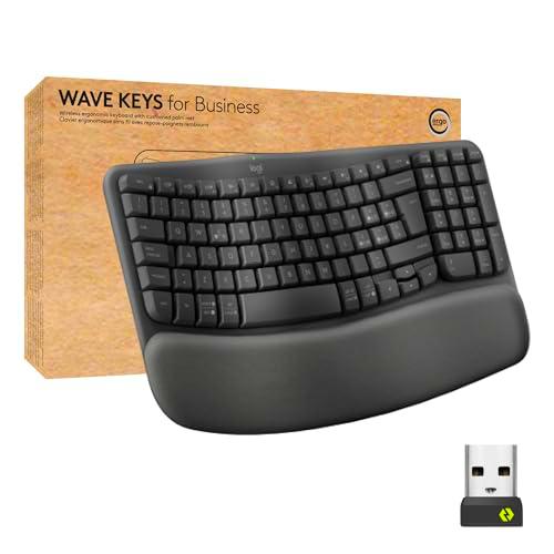 Logitech Wave Keys for Business, Teclado ergonómico inalámbrico con reposamanos Acolchado