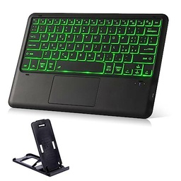 KOOCHUWAH Teclado retroiluminado QWERTY italiano inalámbrico Bluetooth 3.0 recargable con panel táctil con soporte