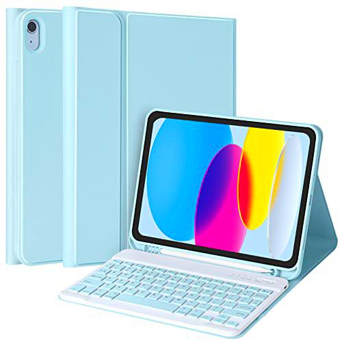 Funda con teclado para iPad 10 Gen 2022, teclado Bluetooth alemán para iPad 10th / 10.9 2022 con inalámbrico