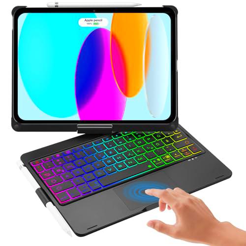 FOGARI Funda con teclado para iPad 10 | Teclado QWERTZ alemán inalámbrico desmontable para iPad 10ª generación 2022, negro