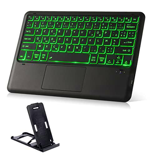 Teclado inalámbrico Bluetooth retroiluminado brillante Teclado AZERTY Escritorio con ratón TouchPad Compatible con tabletas Windows Android iPads iOS Smart Phones PC Bluetooth (NEGRO K12)