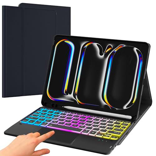 ROOFEI Funda para iPad Pro 11.0&quot; 2024 (M4) con teclado: diseño alemán QWERTZ funda extraíble con panel táctil