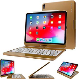 Snugg iPad Pro 12.9 2018 teclado [oro] teclado inalámbrico retroiluminado Bluetooth cubierta 360º grados giratorio teclado para Apple iPad Pro 12.9 2018