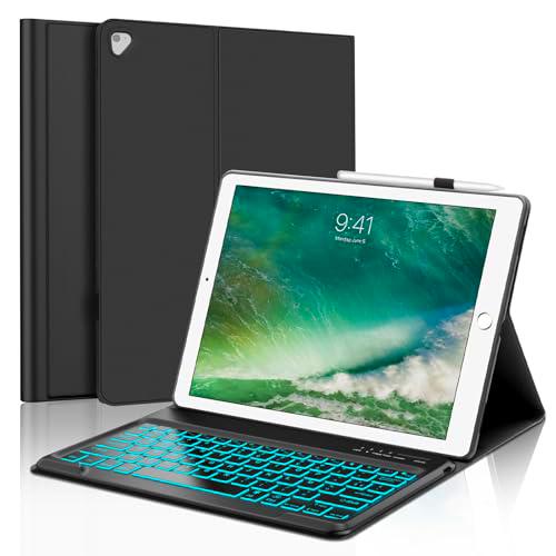 SENGBIRCH - Funda de teclado para iPad Pro 12.9 1st/2nd ème- AZERTY francés teclado desmontable inalámbrico Bluetooth para iPad Pro 12.9, negro