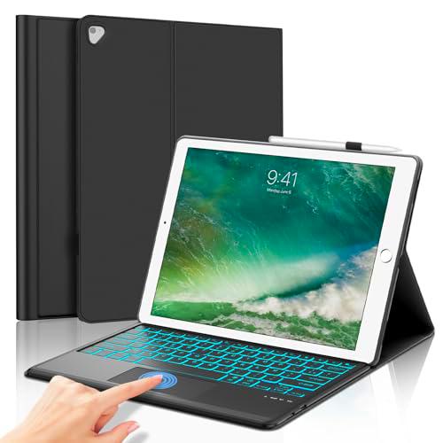 Sengbirch - Funda para teclado para iPad Pro 12.9 1st/2nd ème- AZERTY francés Trackpad teclado desmontable inalámbrico Bluetooth para iPad Pro 12.9, negro