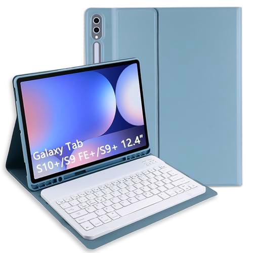 Jeloyutek Para Samsung Galaxy Tab S10+ 2024 &amp; S9 FE+/S9+ 12,4 pulgadas 2023 funda con teclado QWERTZ diseño magnético extraíble teclado con funda para Galaxy Tab S10 Plus/S9 FE Plus/S9 Plus 12,4&quot;,