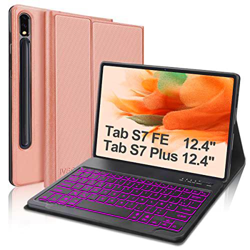 IVEOPPE Funda Teclado para Samsung Galaxy Tab S7 FE/ S7 Plus/S7+ 12.4&quot; SM-T970/T975/T976 Carcasa fina