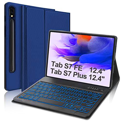 IVEOPPE Funda Teclado para Samsung Galaxy Tab S7 FE/ S7 Plus/S7+ 12.4&quot; SM-T970/T975/T976 Carcasa fina